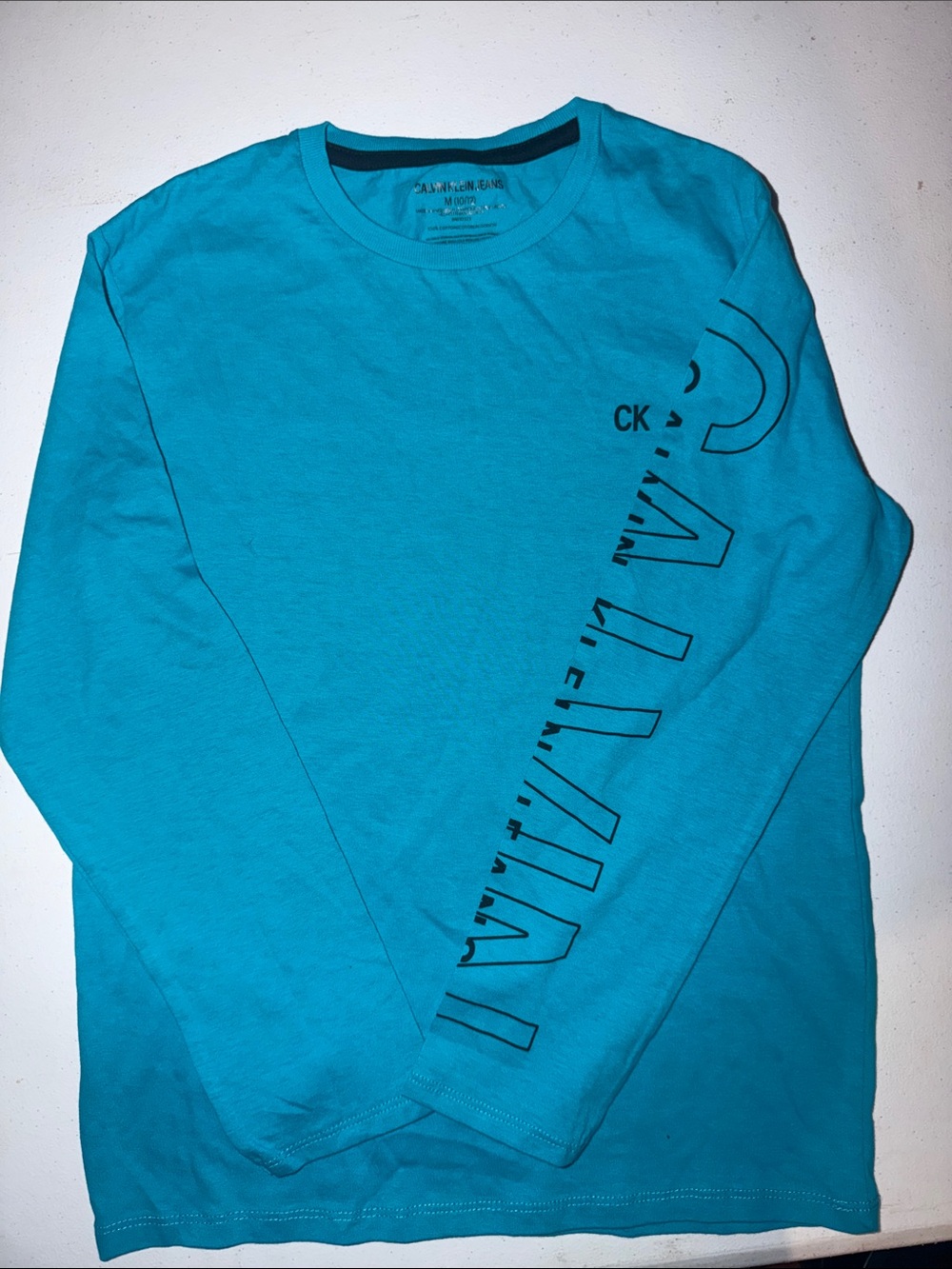 Calvin Klein Men's Bright Turquoise Long Sleeve Logo Tee